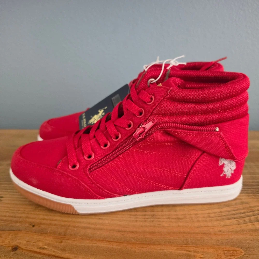 U.S. Polo Assn Womens High Top‎ Sneaker Red Mila4 Side Zip Canvas 6.5